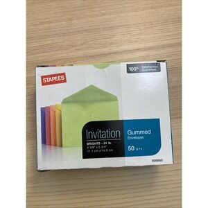 Staples Gummed Invitation Envelopes 5 3/4" x‎ 4 3/8" Brights Open Box of 33